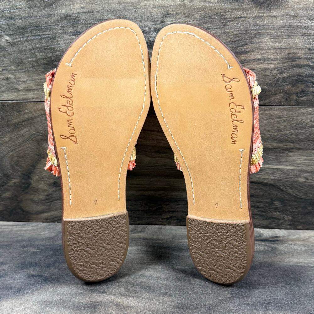 NIB Sam Edelman Georgia 7M Orange Raffia Flat Slide Sandals Resort Beach - Picture 9 of 12